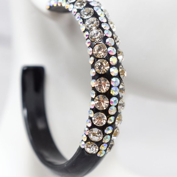 2.5" Black Lucite 5 Row Clear/AB Rhinestone Hoops - Picture 5 of 9
